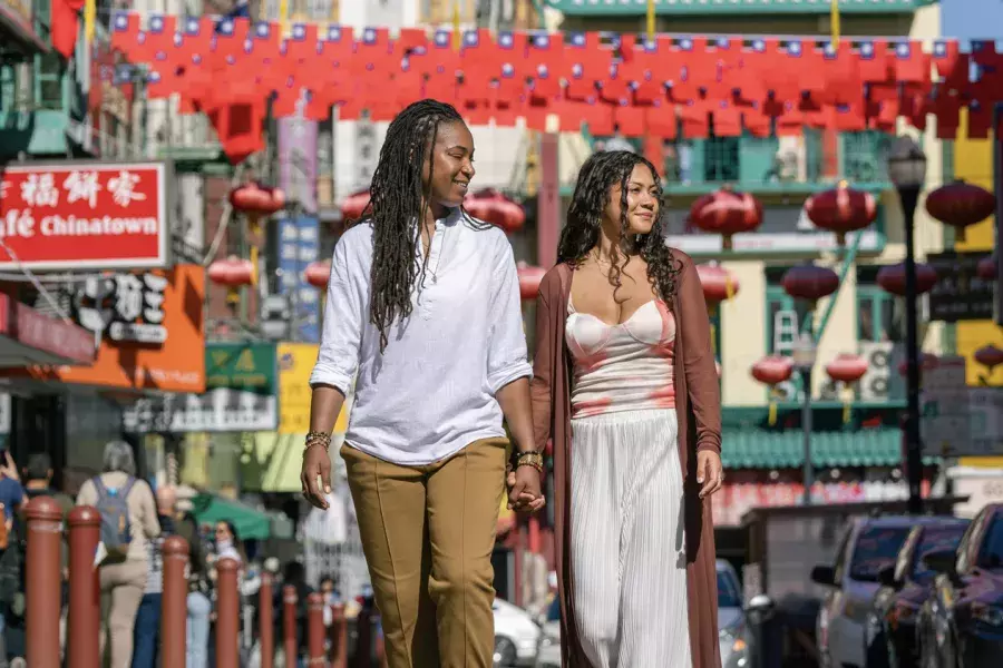 ladies walking in chinatown