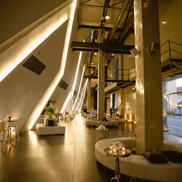 Interior of a loungey event space at the Contemporary Jewish Museum. San Francisco, California.