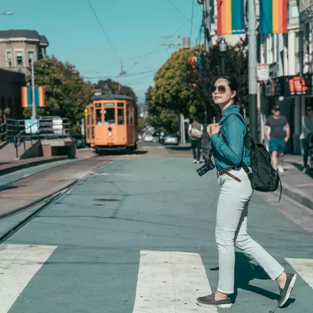 A woman walking in the Castro