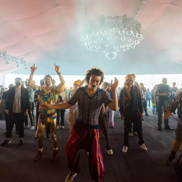 Festival attendees dance at the Portola Music Festival