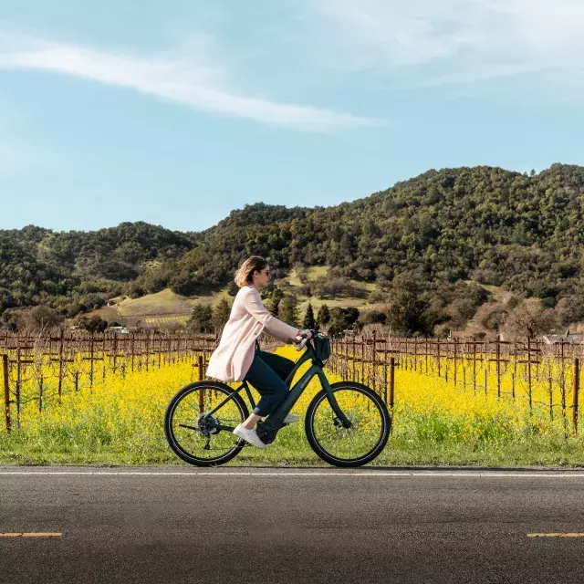 woman riding bike in Napa